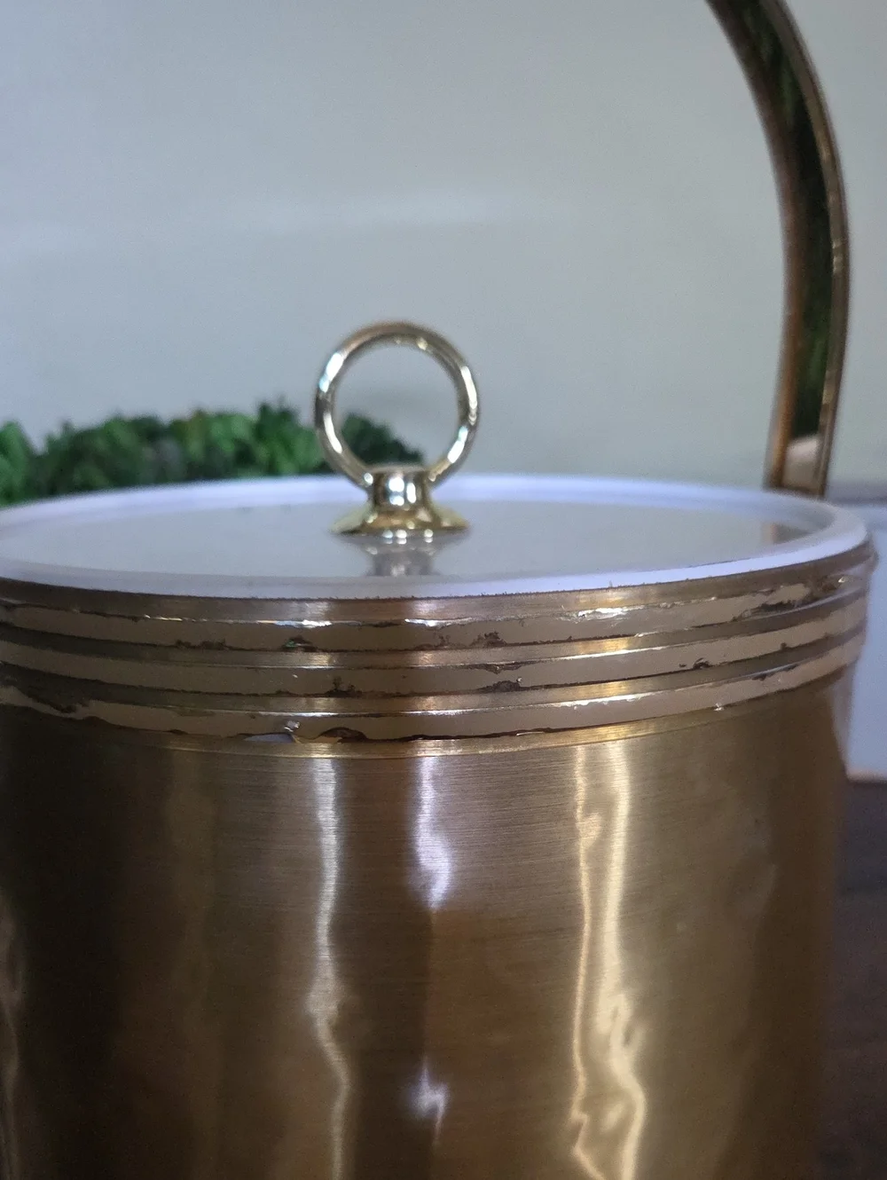 Mid Century Modern Brushed Gold Insulated Ice Bucket Acrylic Lid Retro Barware